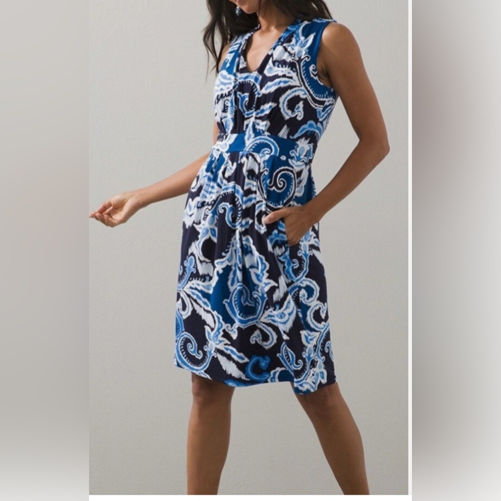 Chico’s Pleated Paisley Sleeveless Dress-Sz 12
